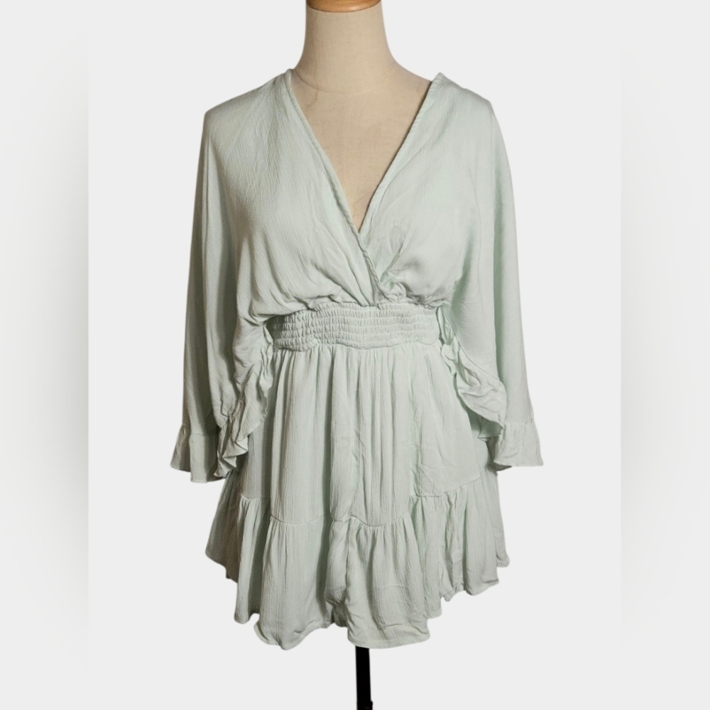 Forever 21 Seafoami Green Romantic Fairy V-Neck Ruffle Dress Romper NWT